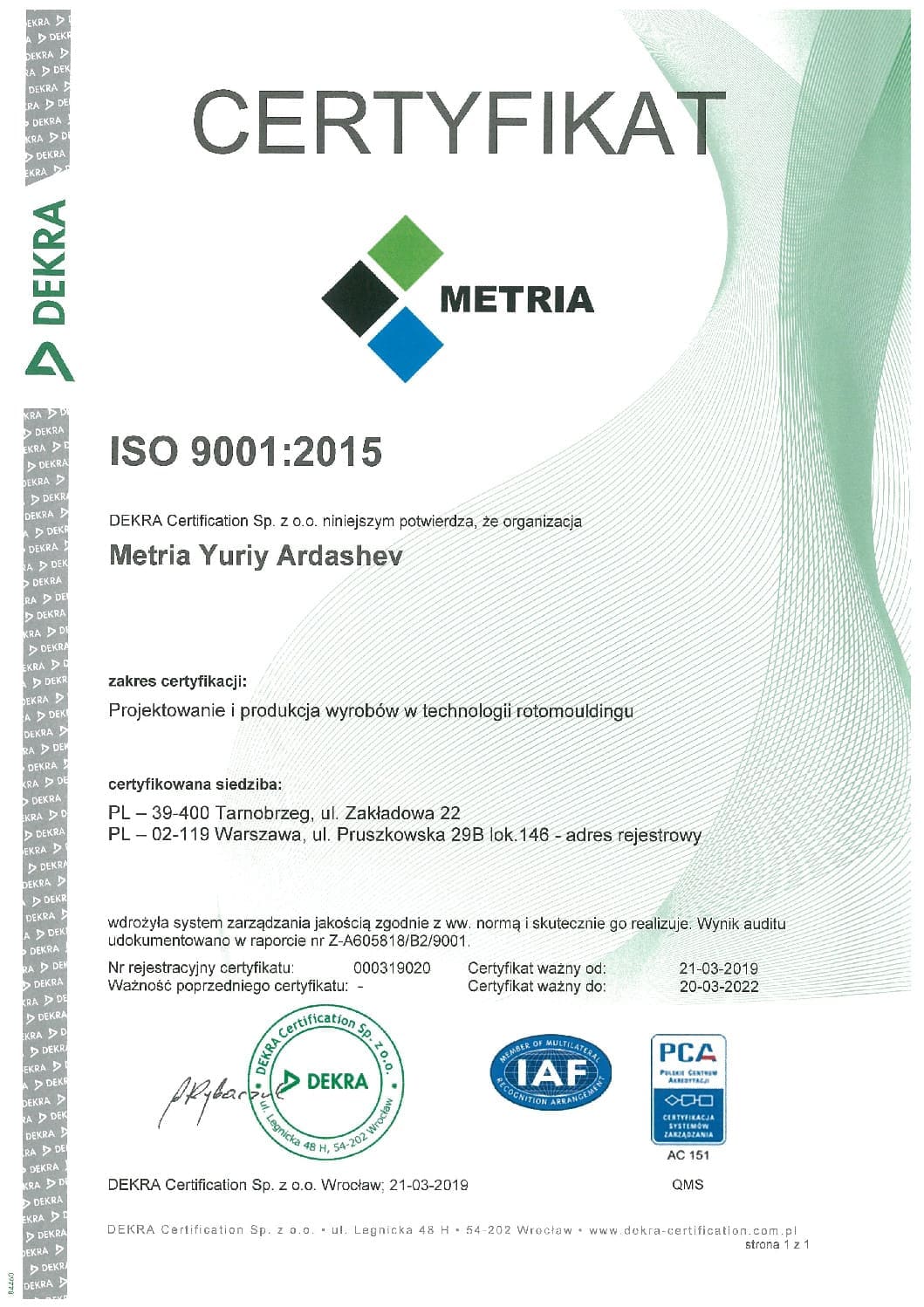 Certyfikat ISO 9001:2015