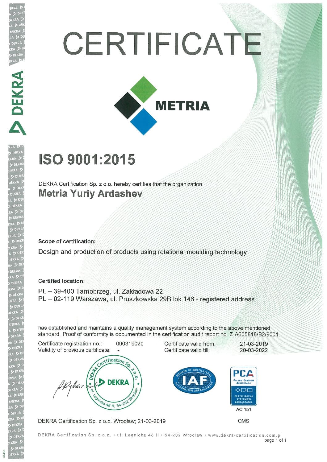 Certyfikat ISO 9001:2015